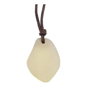 Hawaiian Sea Glass Necklace, Small Puff Yellow Necklace Leather Cord Necklace Unisex Beach Jewelry Gift For Him For Her, November Birthstone