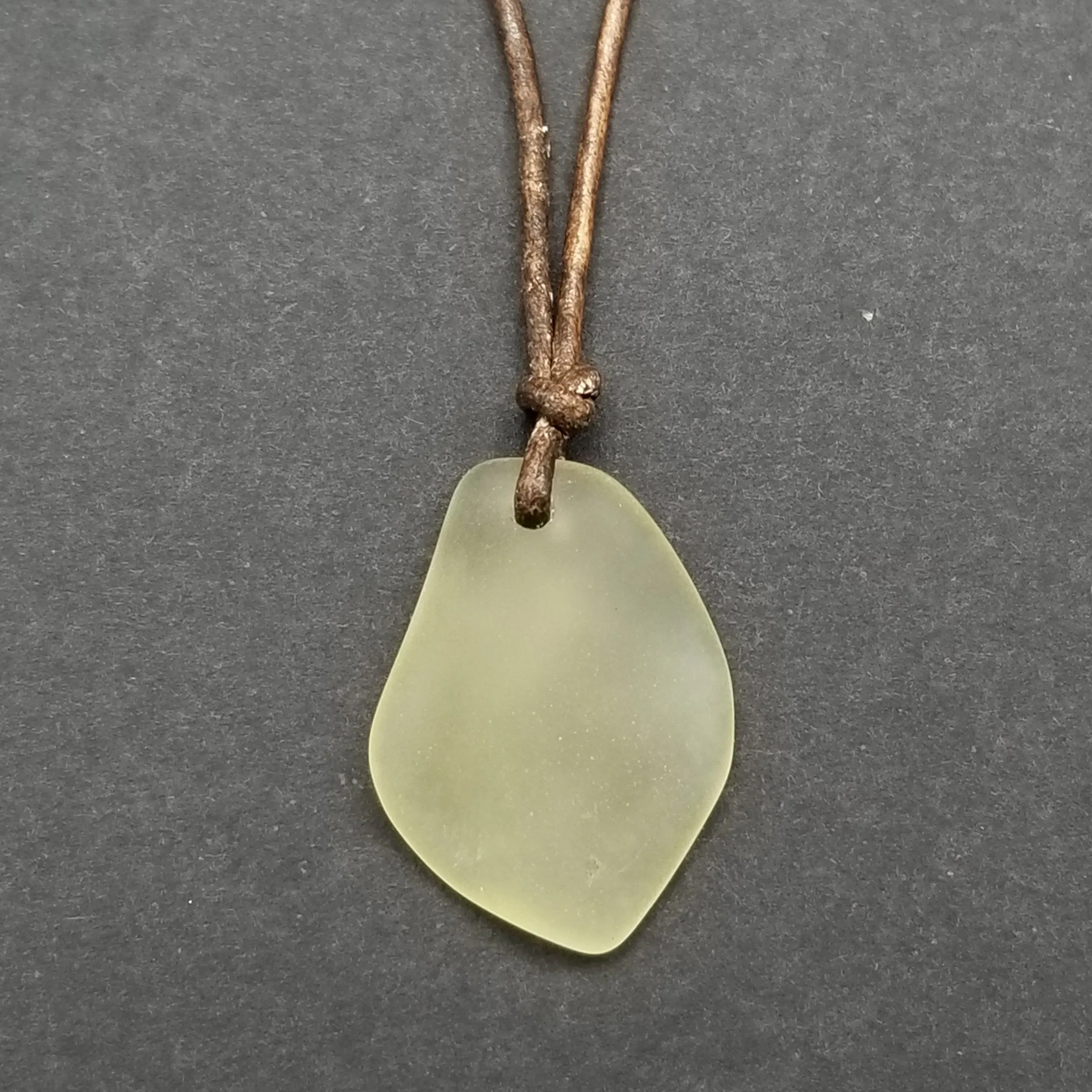 Hawaiian Sea Glass Necklace, Small Puff Yellow Necklace Leather Cord Necklace Unisex Beach Jewelry Gift For Him For Her, November Birthstone