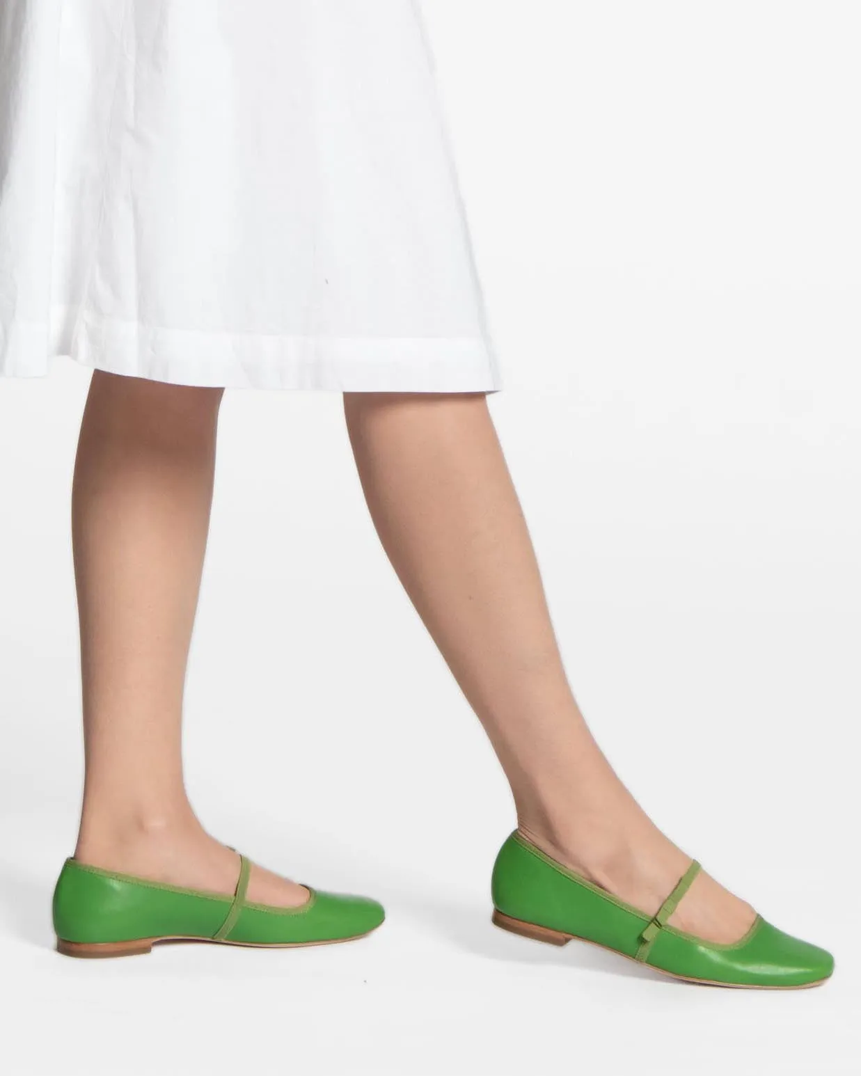 Jude Mary Jane Flat - Leather Green