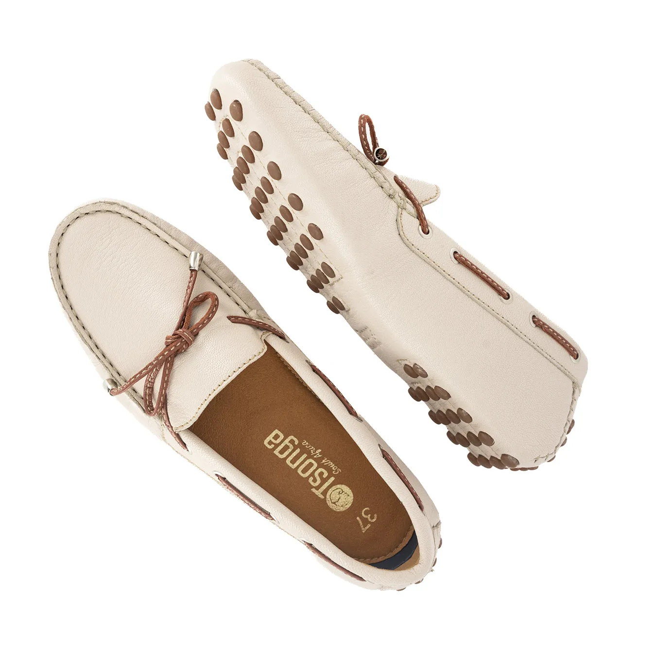 Kamensi : Ladies Leather Moccasin In Cream Cayak