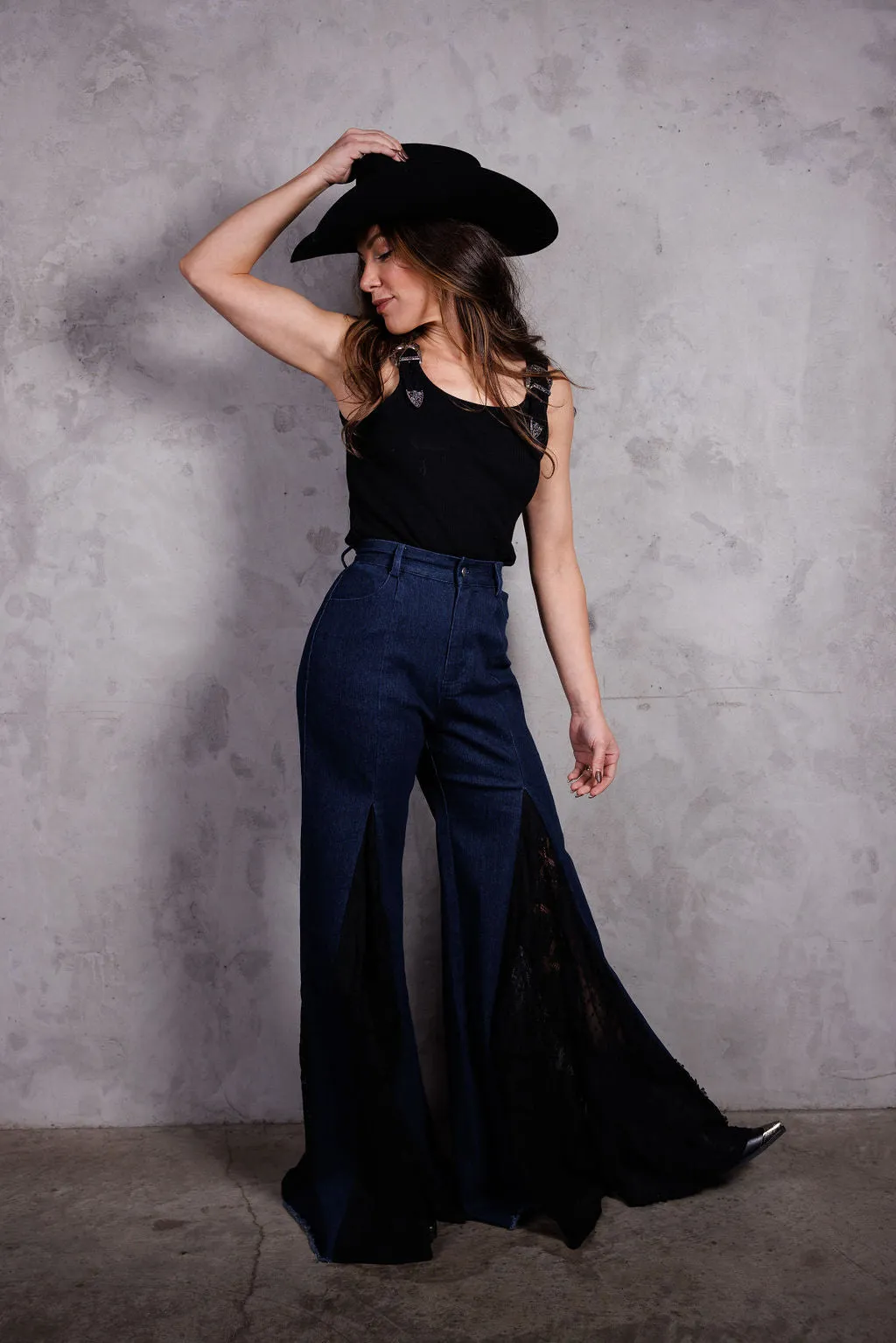 Lace Detail Wide Leg Jeans