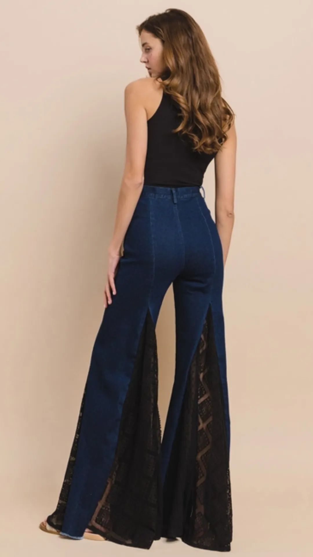 Lace Detail Wide Leg Jeans
