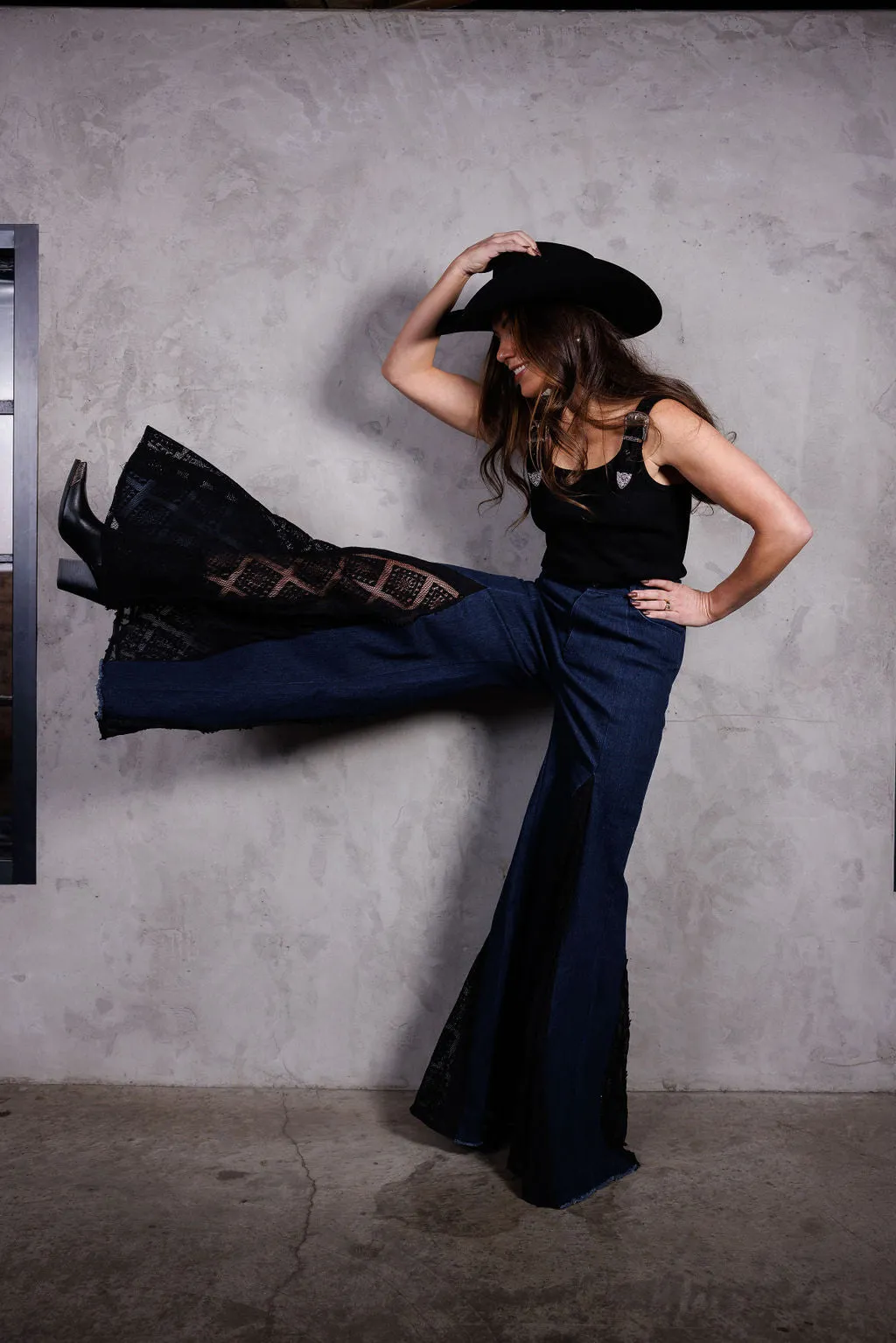 Lace Detail Wide Leg Jeans