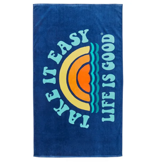 Life is Good Take It Easy Rainbow Waves Beach Towel