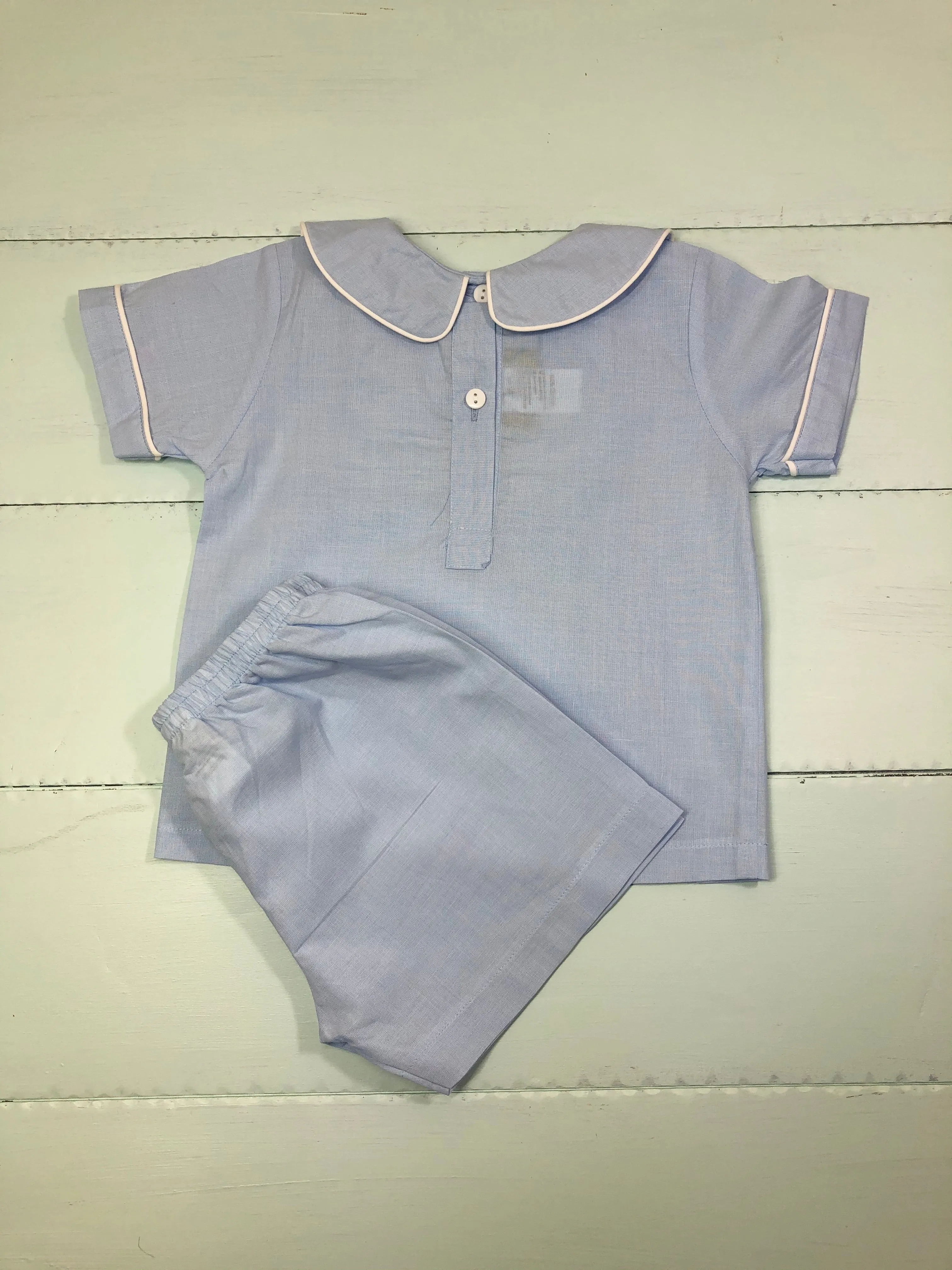 Light blue shorts set white trim