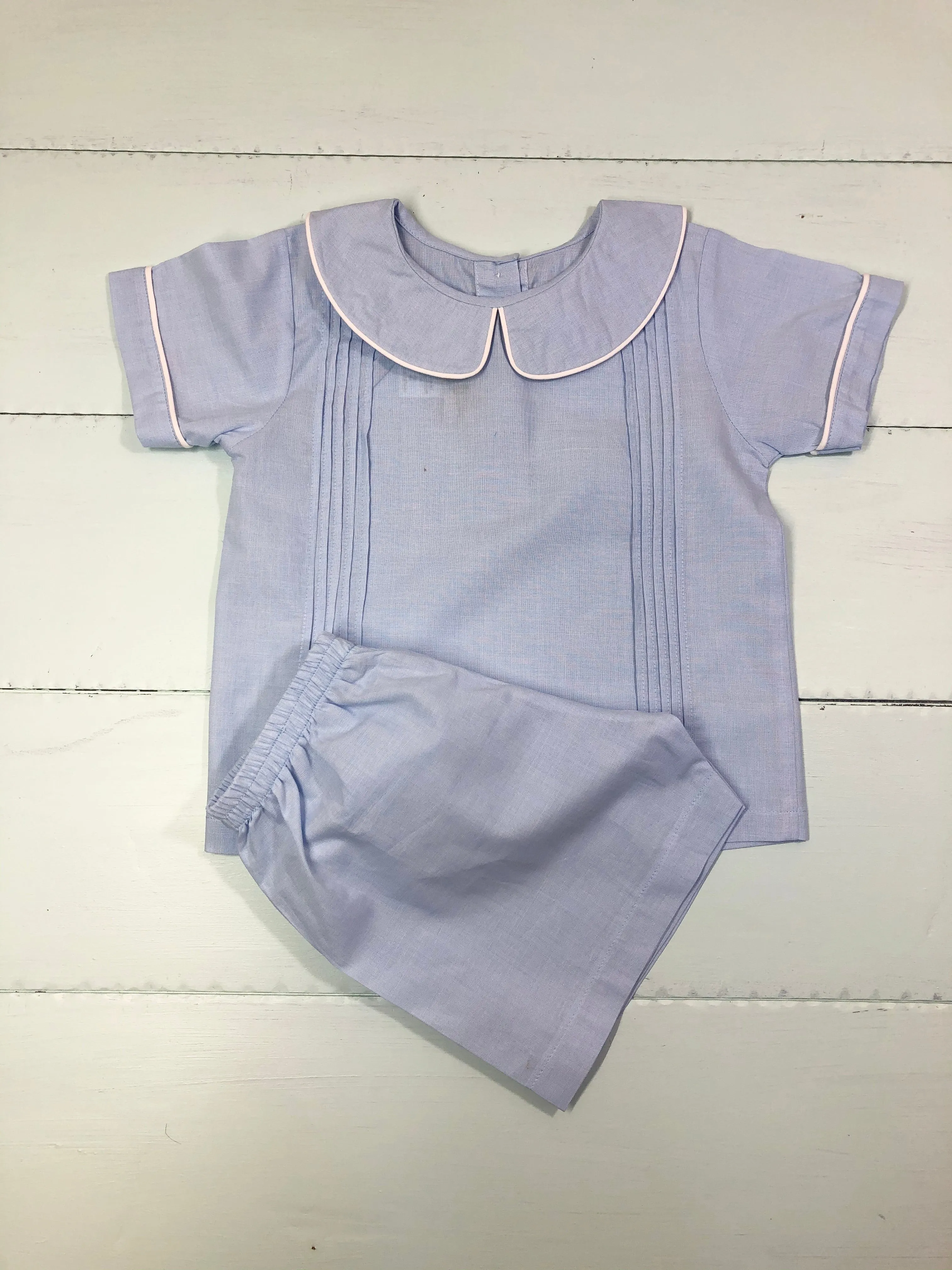 Light blue shorts set white trim