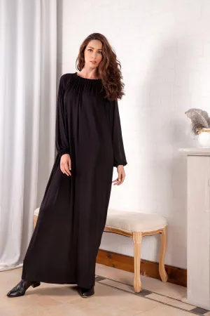 Long Sleeve Dress, Black Maxi Dress, Women Loungewear, Winter Kaftan, Plus Size Clothing, Belted Dress, Comfortable Clothing, Women Caftan