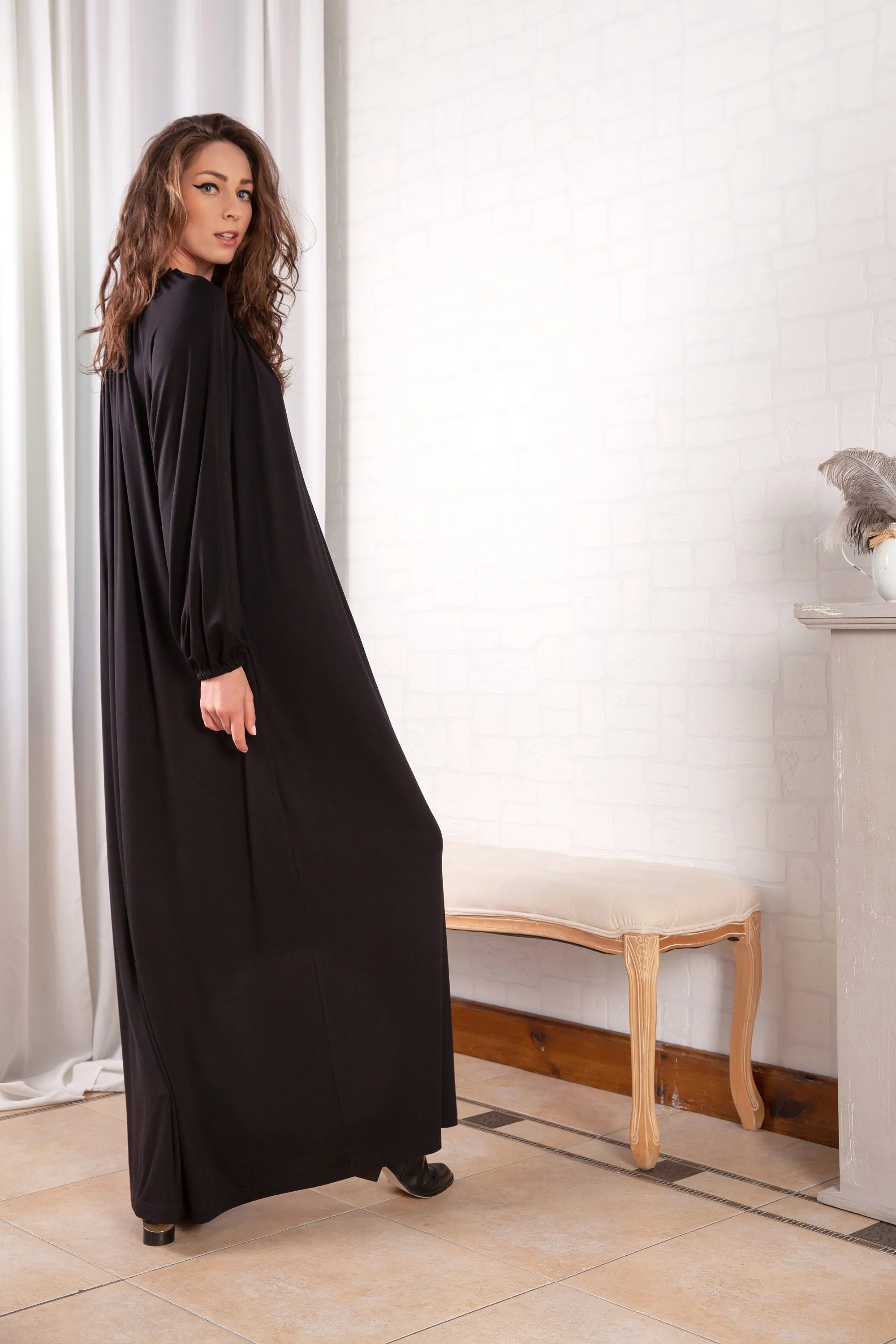 Long Sleeve Dress, Black Maxi Dress, Women Loungewear, Winter Kaftan, Plus Size Clothing, Belted Dress, Comfortable Clothing, Women Caftan