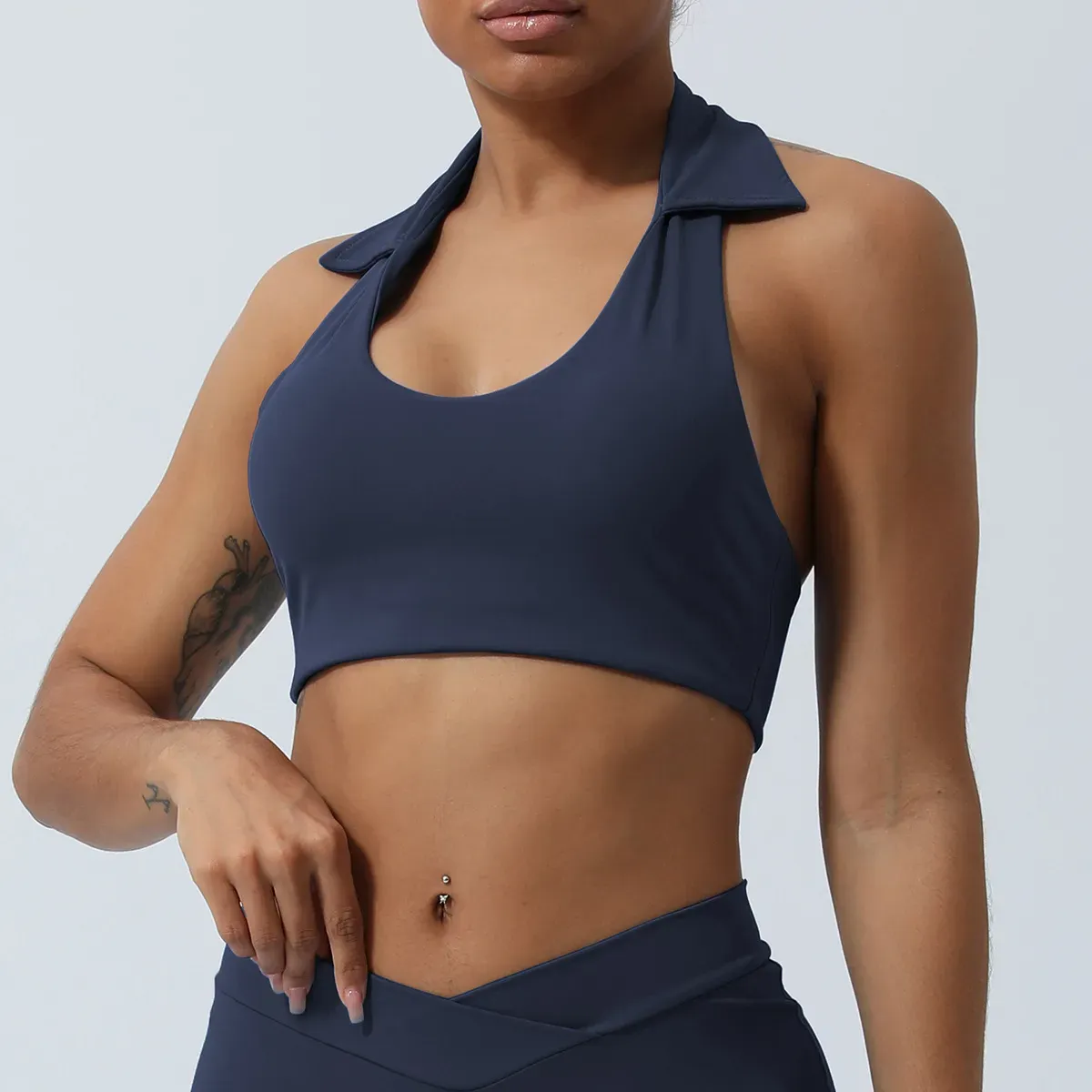 Macy Halter Collared Open Back Crop Top