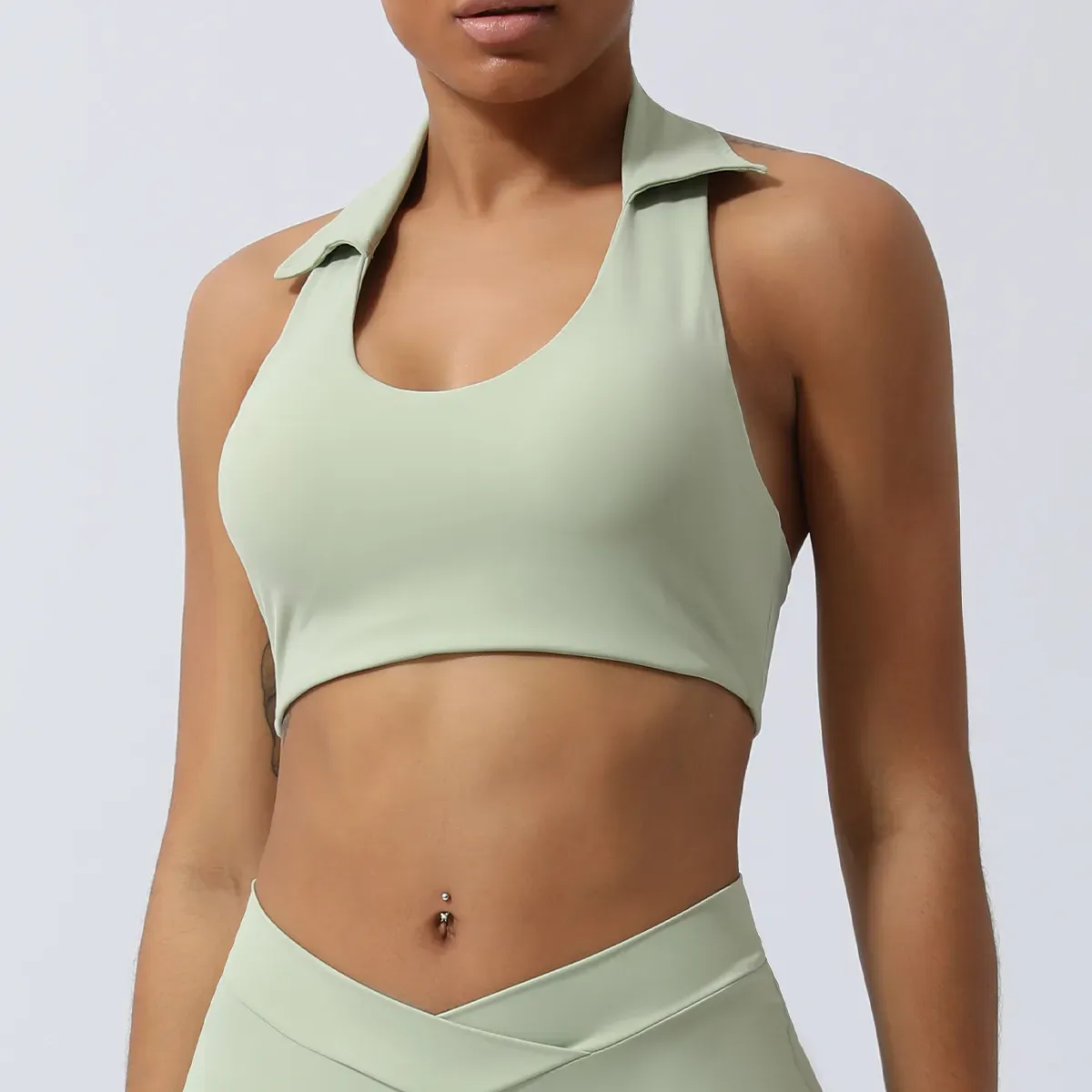 Macy Halter Collared Open Back Crop Top