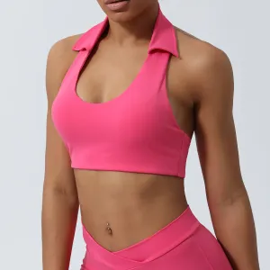 Macy Halter Collared Open Back Crop Top