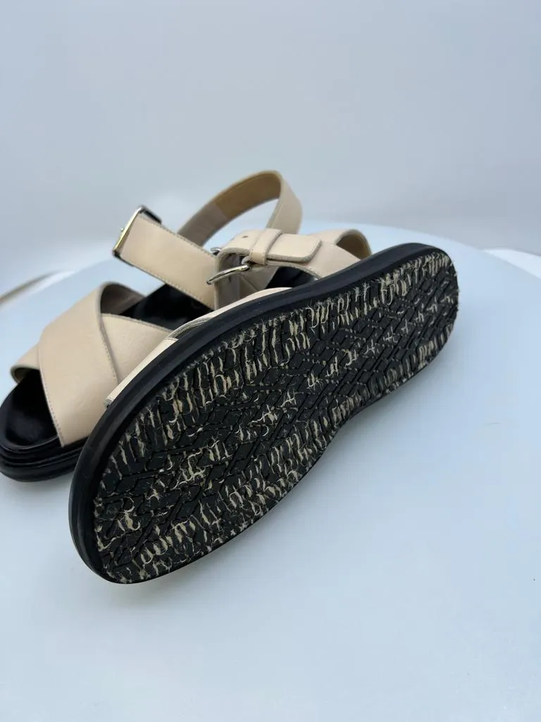 MARNI CREAM LEATHER FUSSBETT SANDALS