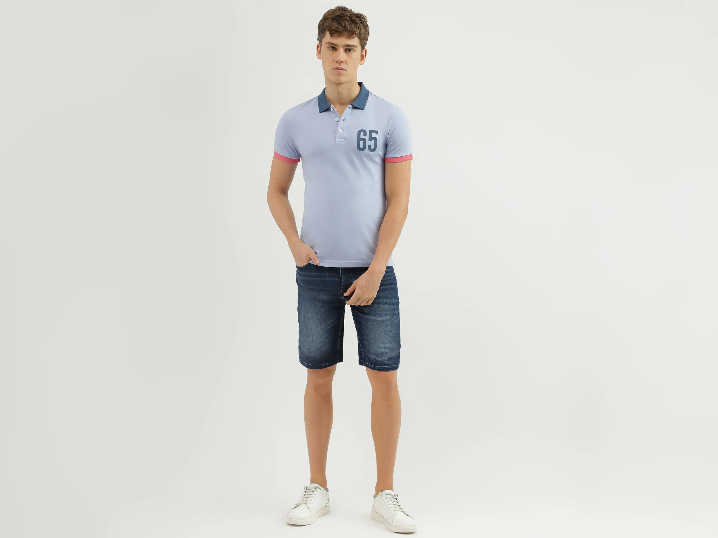 Men's Regular Fit Polo Neck Applique T-shirt