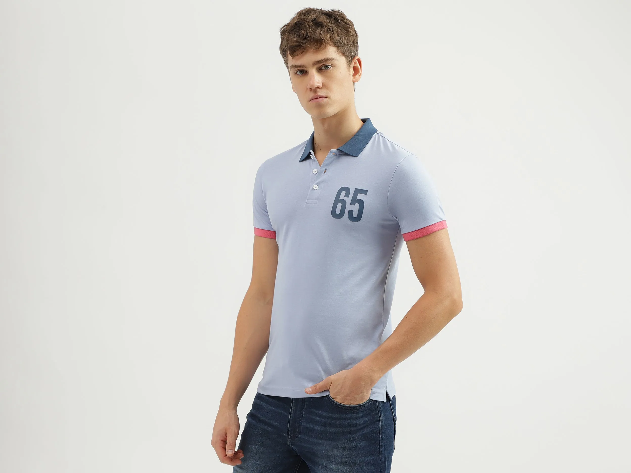 Men's Regular Fit Polo Neck Applique T-shirt