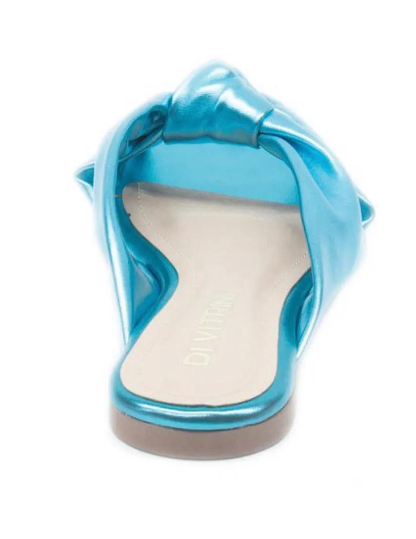 Metallic Blue Flat Slip On Sandals