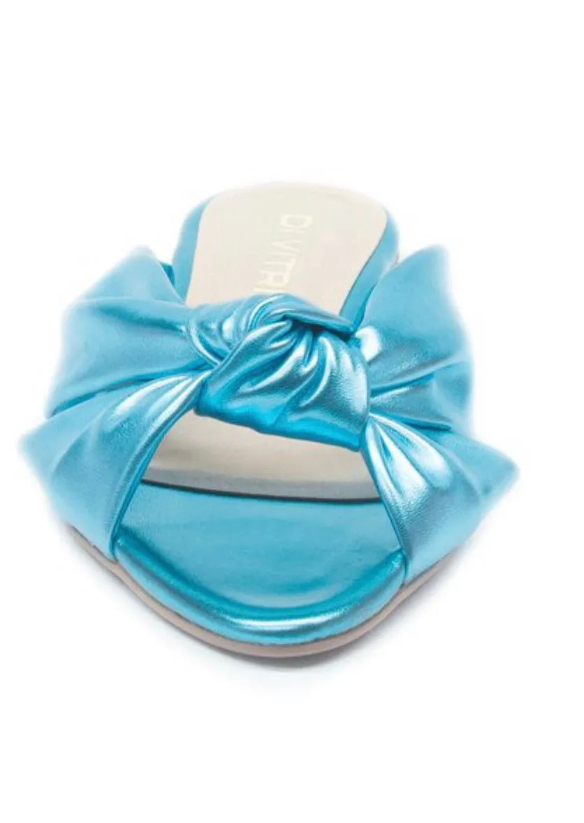Metallic Blue Flat Slip On Sandals
