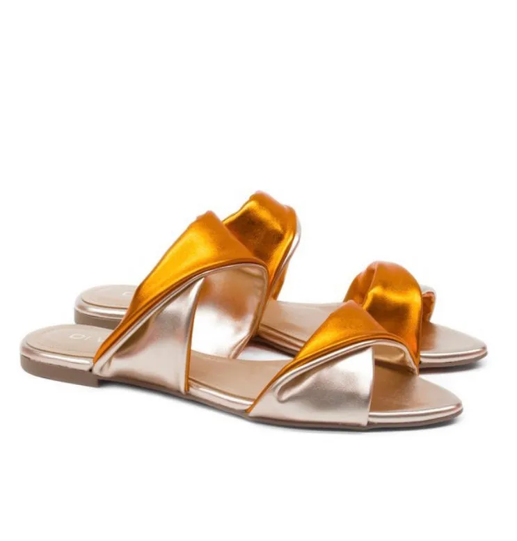 Metallic Orange Slip On Flat Sandals