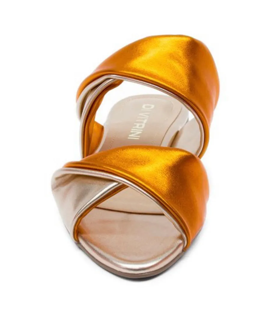 Metallic Orange Slip On Flat Sandals