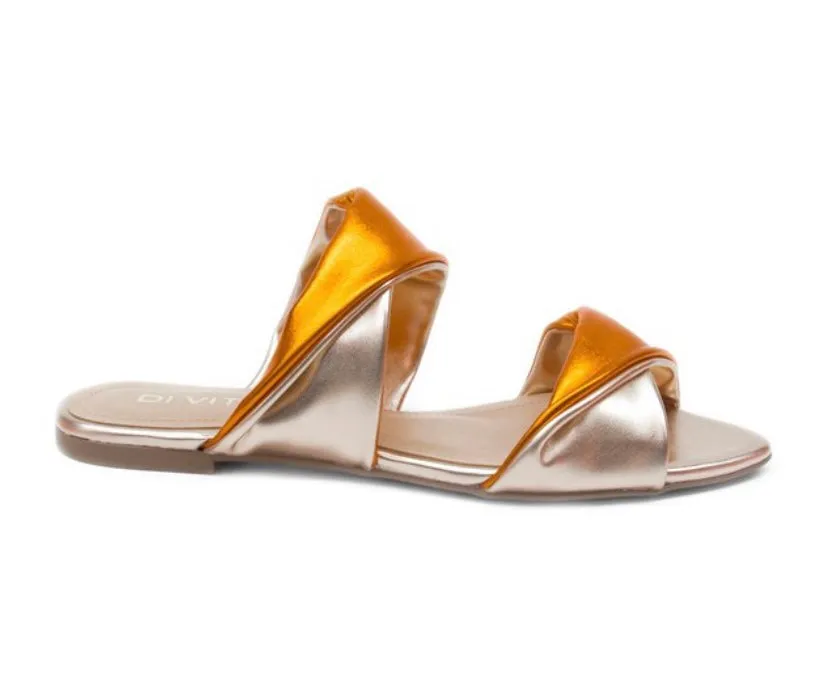 Metallic Orange Slip On Flat Sandals
