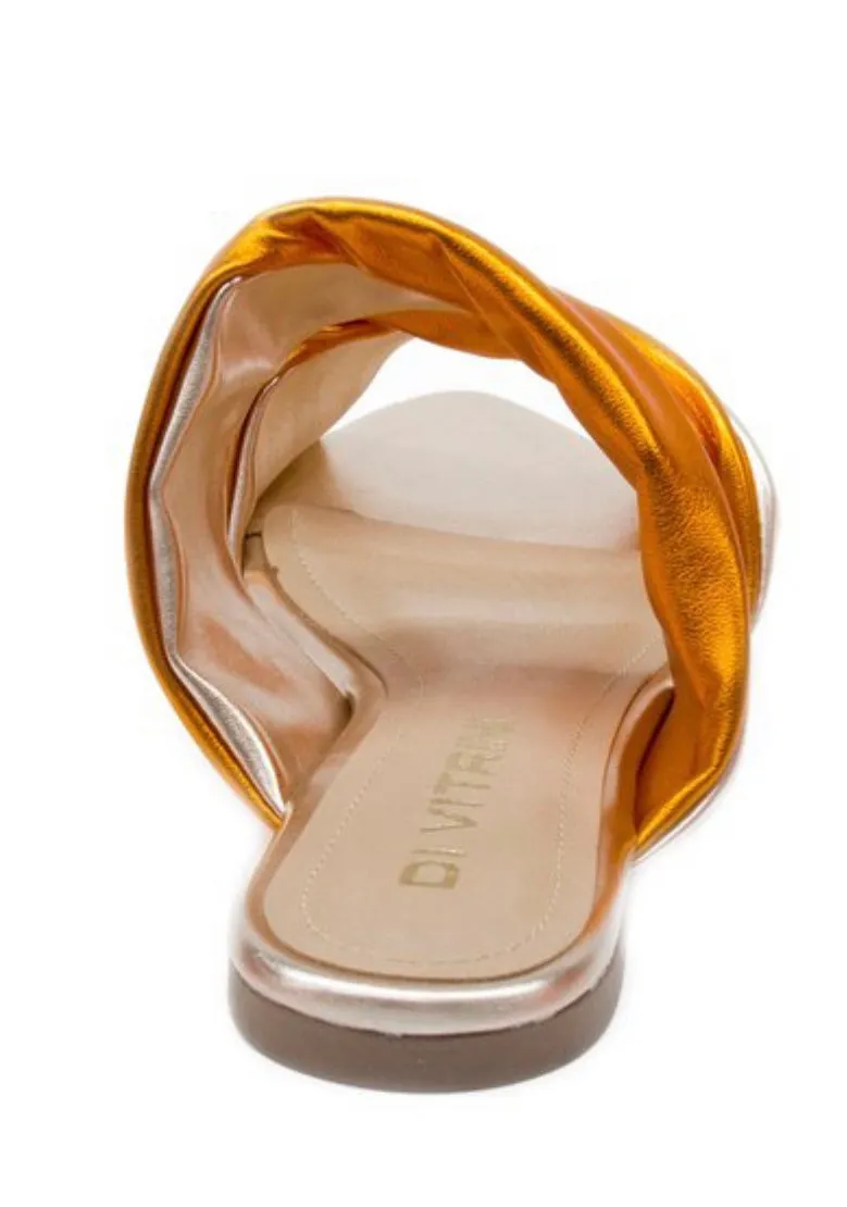 Metallic Orange Slip On Flat Sandals