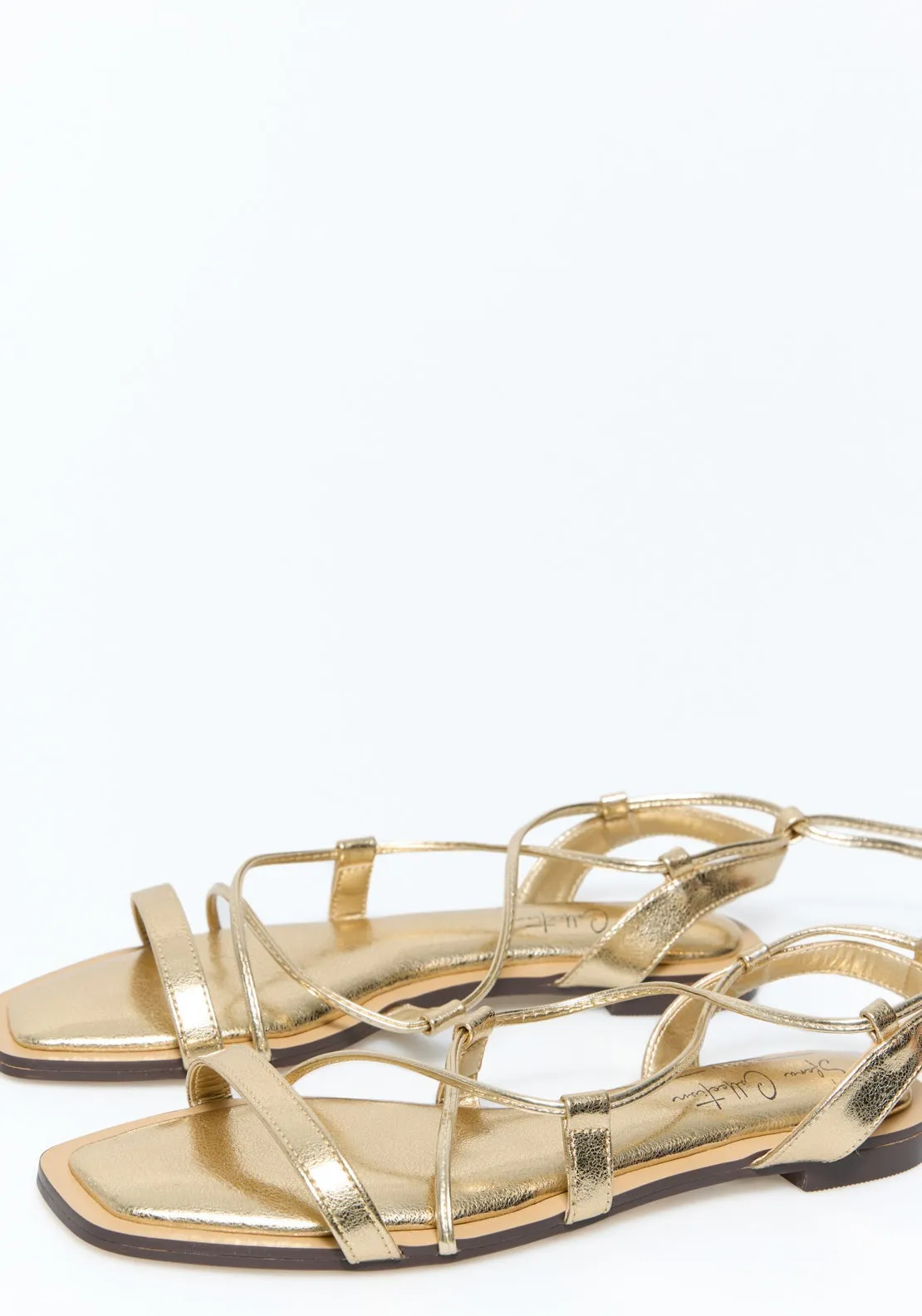 Metallic Tied Sandals - Gold