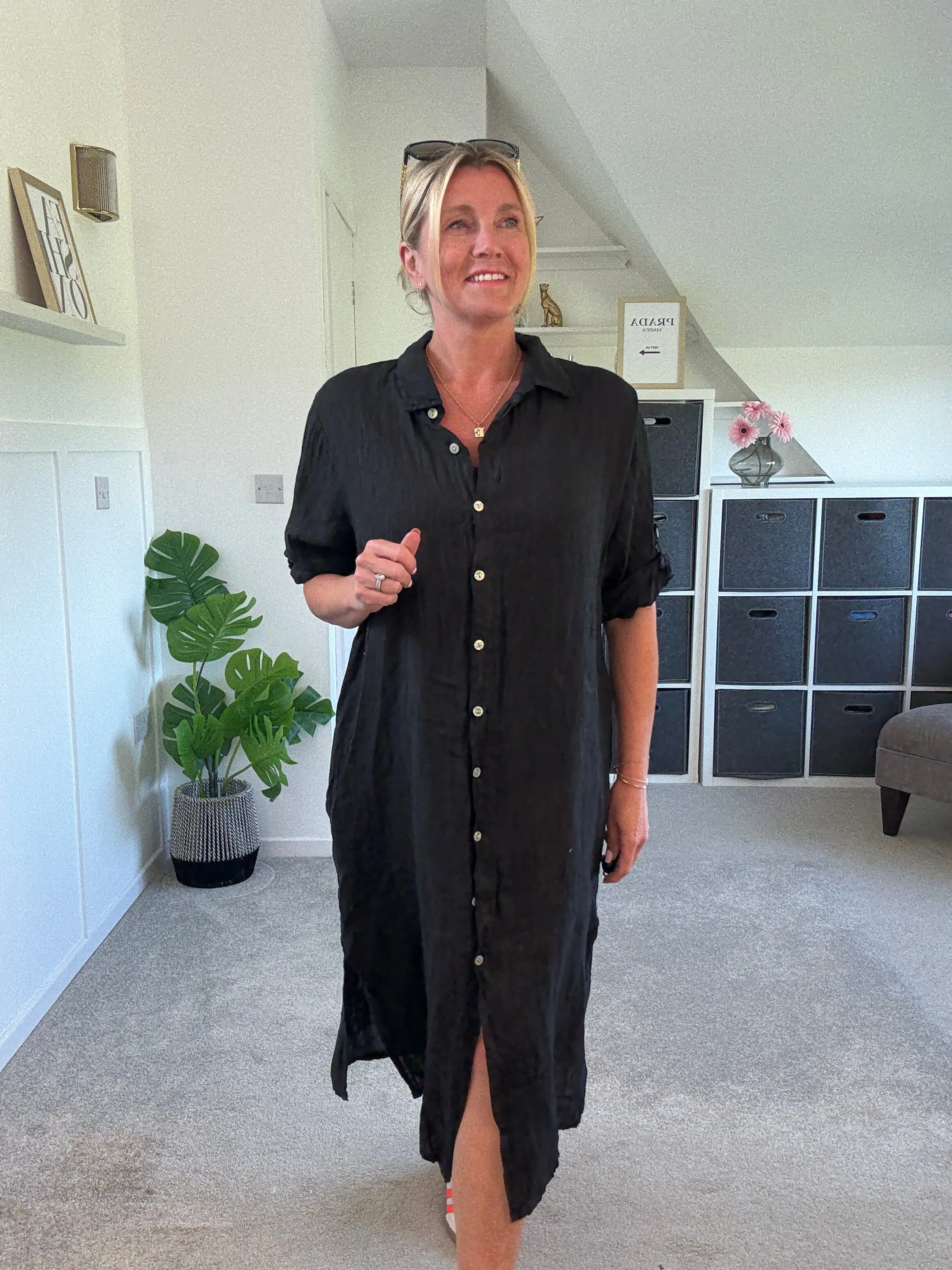 Mocha Linen Pocket Shirt Dress
