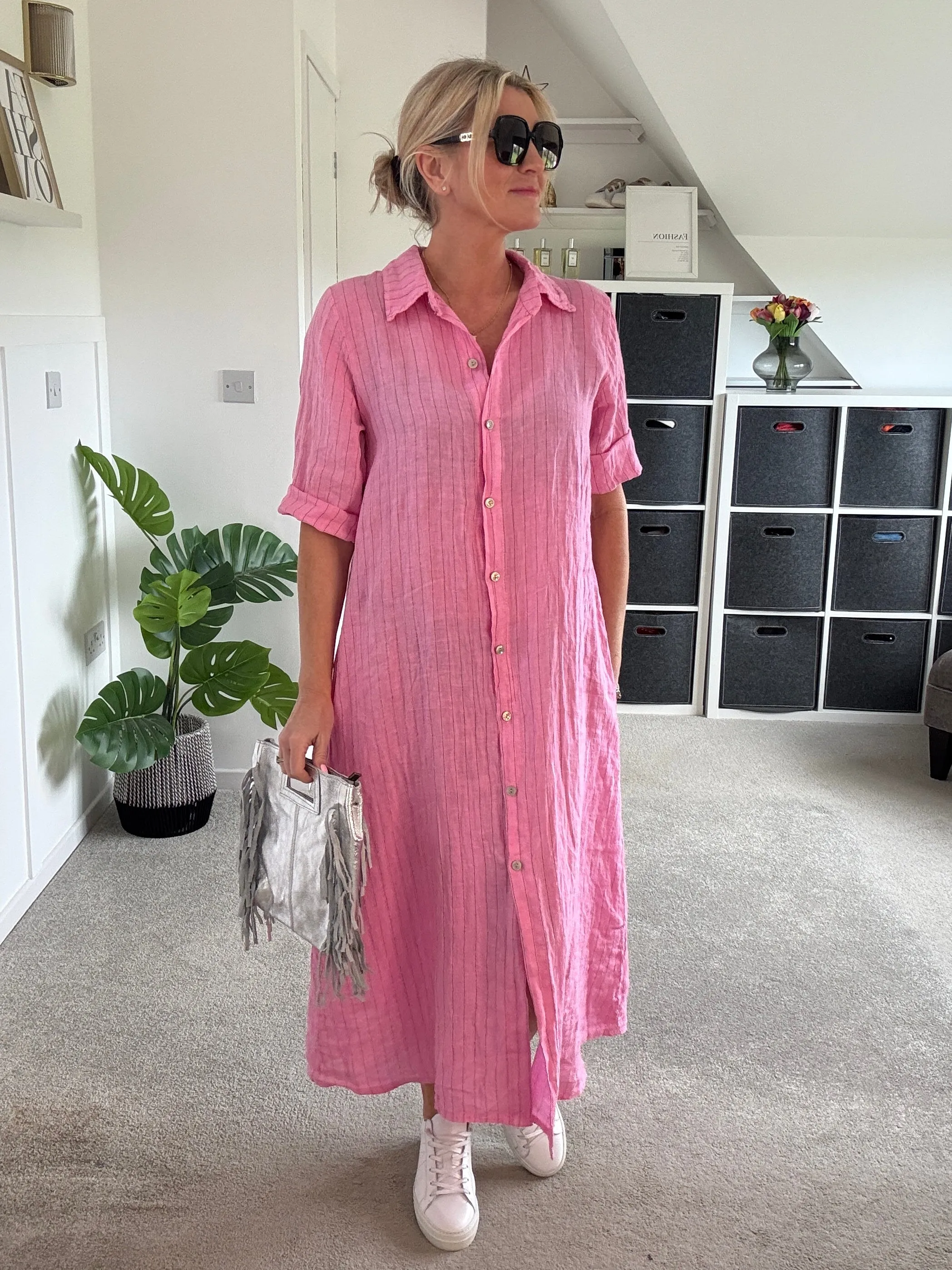 Mocha Linen Pocket Shirt Dress