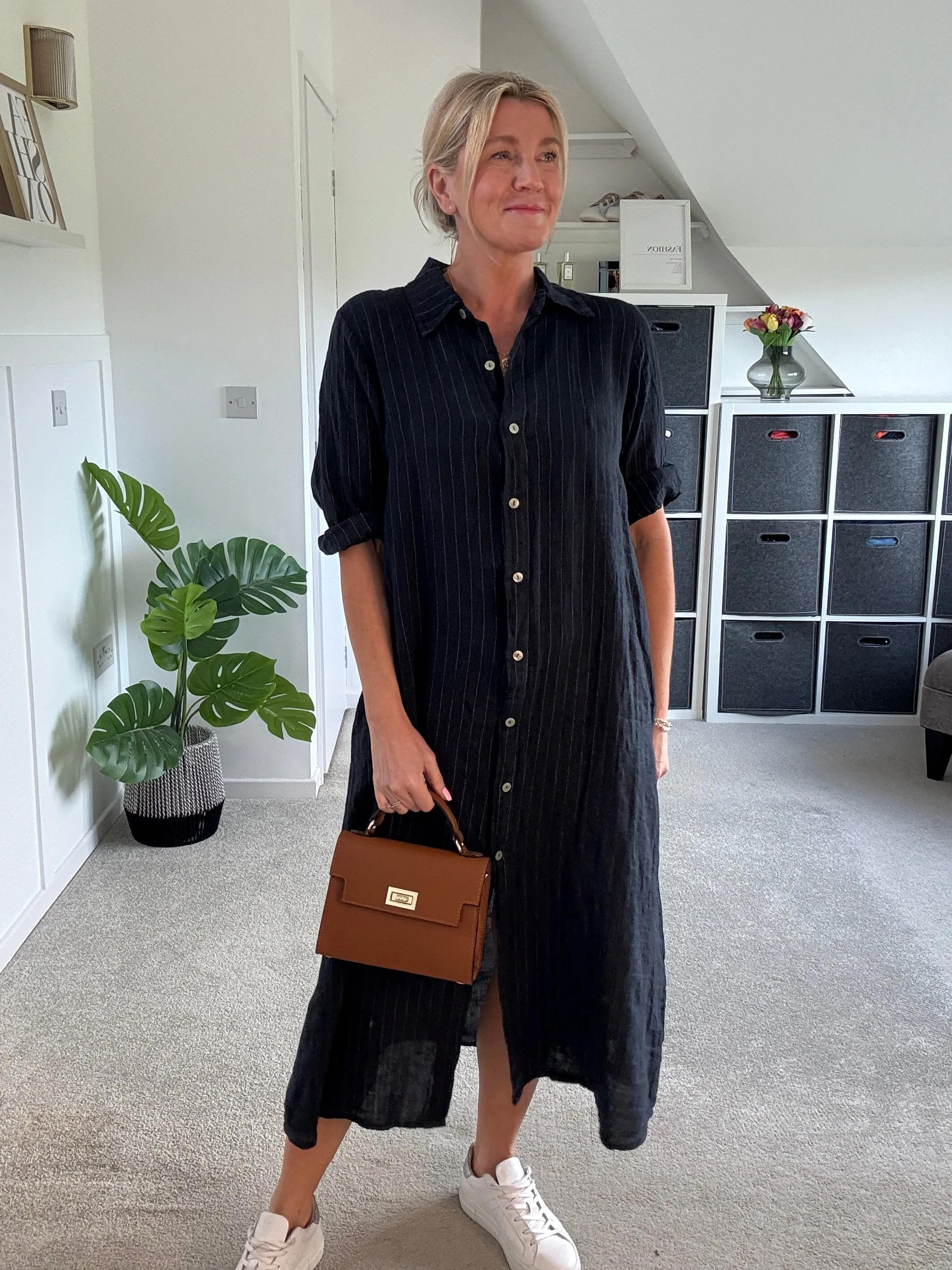 Mocha Linen Pocket Shirt Dress