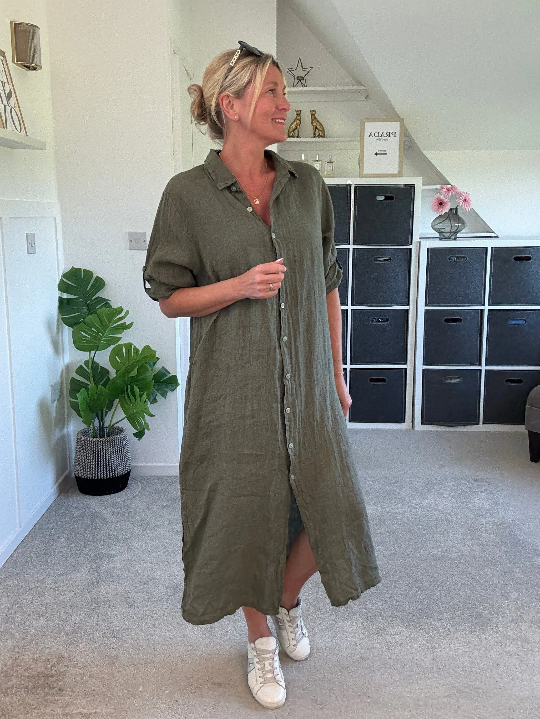 Mocha Linen Pocket Shirt Dress