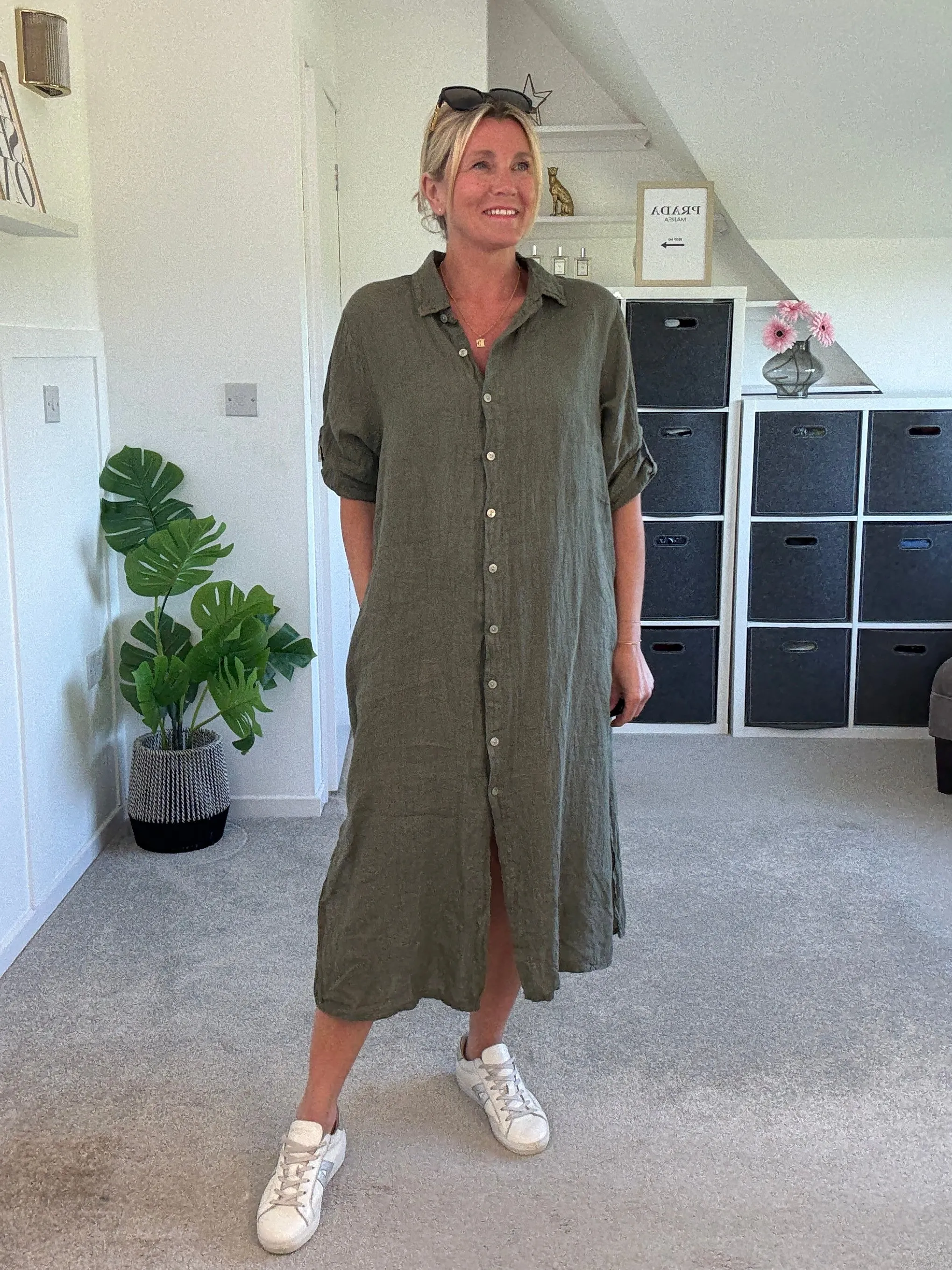 Mocha Linen Pocket Shirt Dress