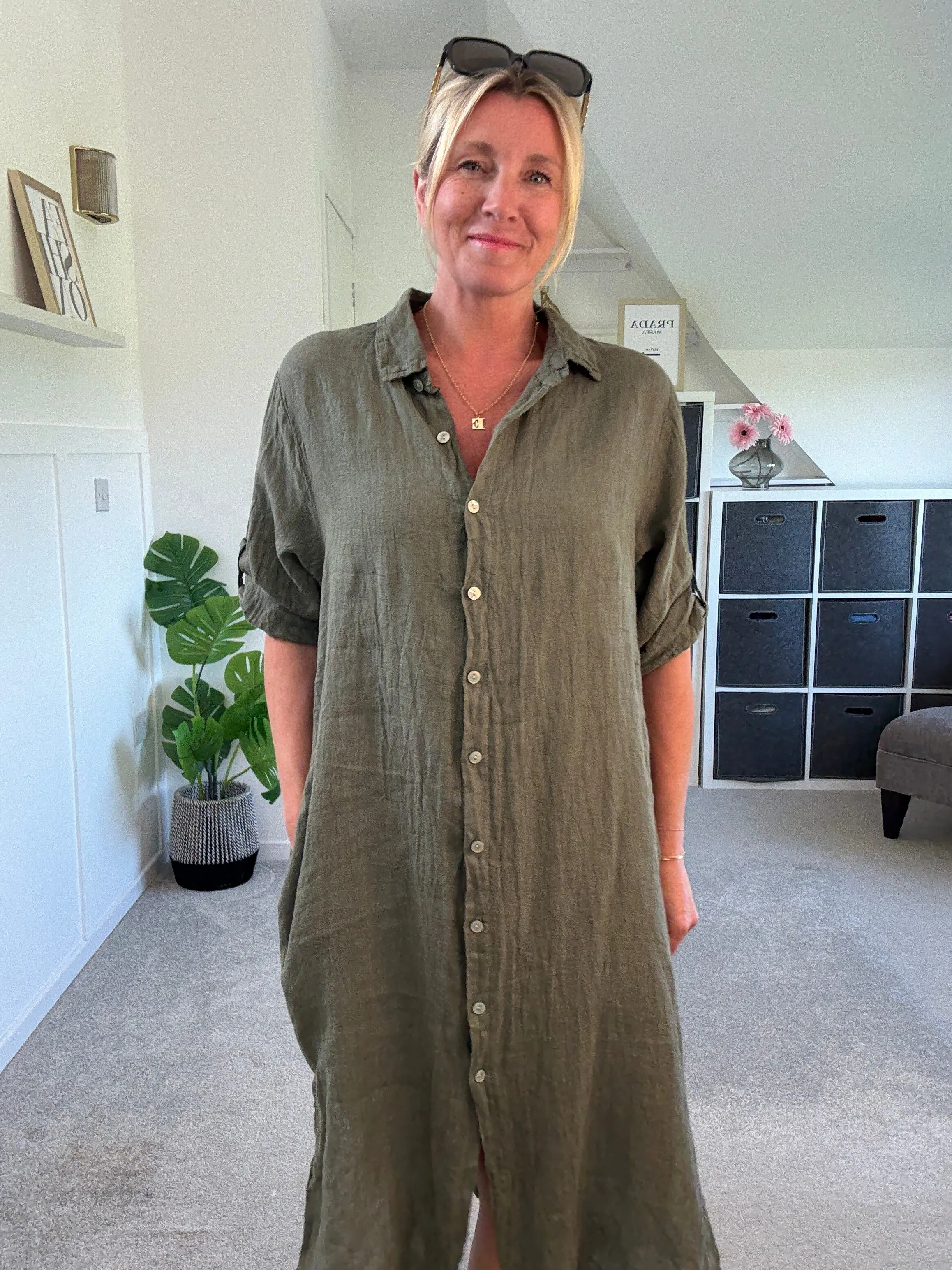 Mocha Linen Pocket Shirt Dress