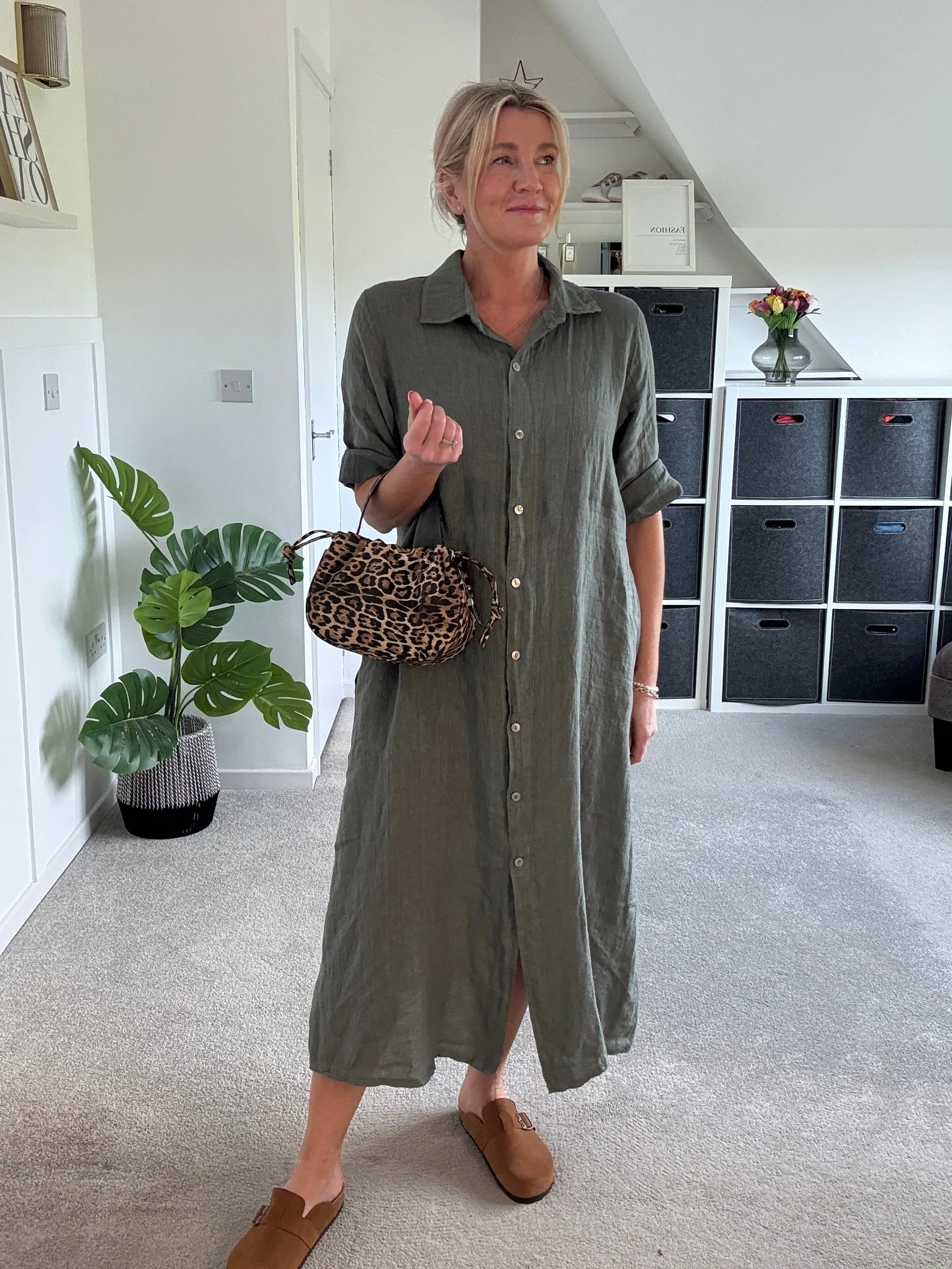 Mocha Linen Pocket Shirt Dress