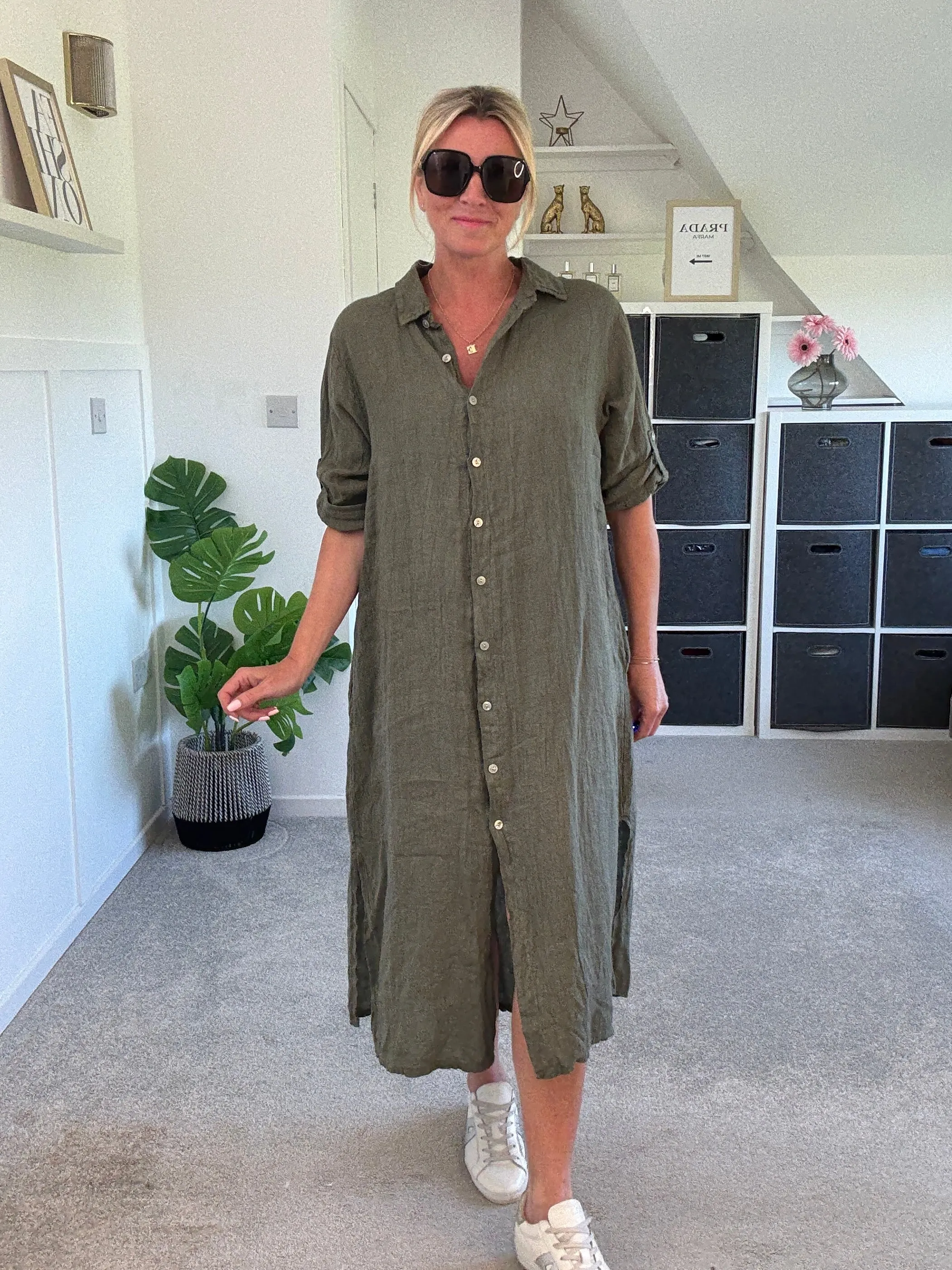 Mocha Linen Pocket Shirt Dress