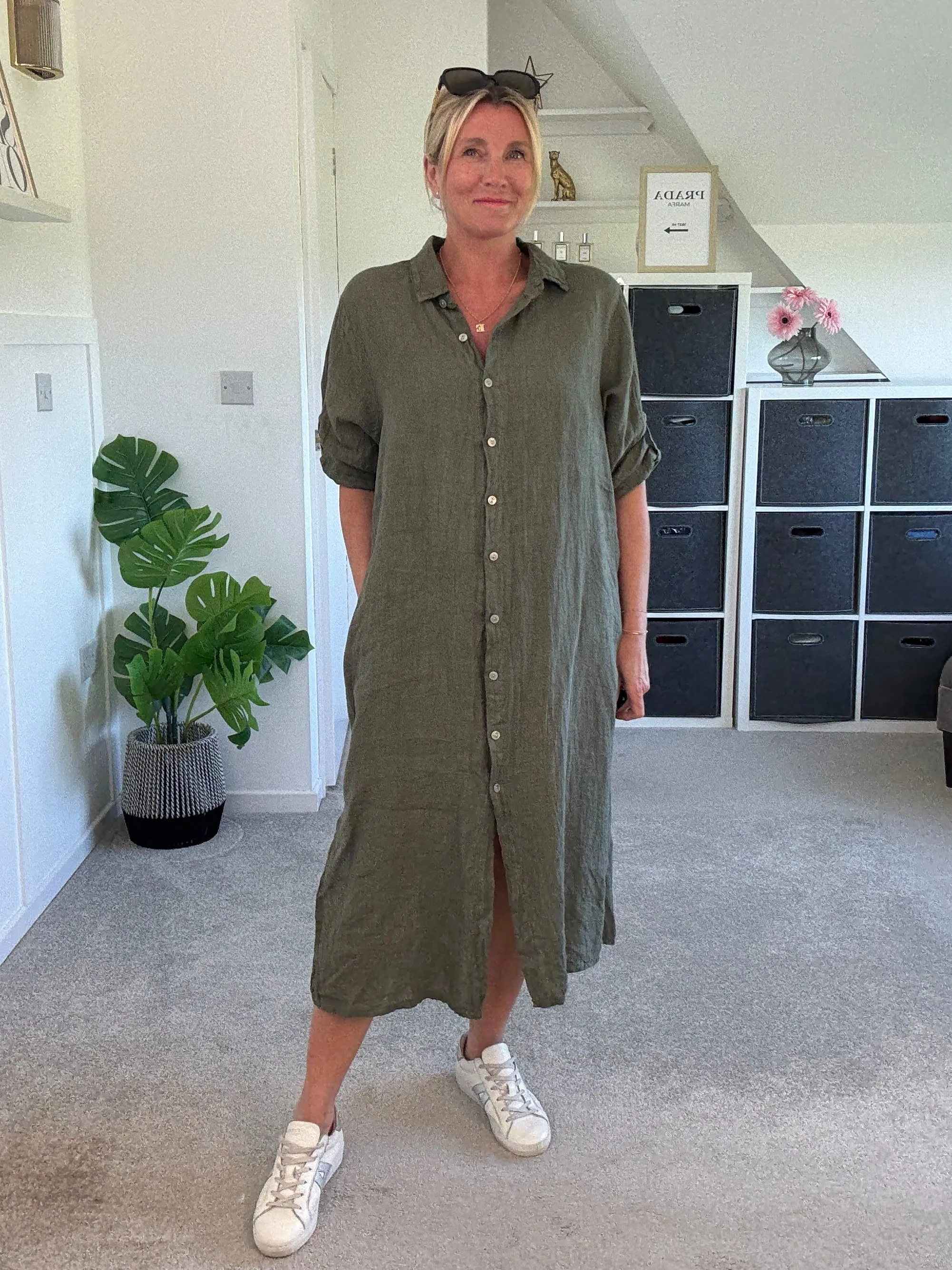 Mocha Linen Pocket Shirt Dress