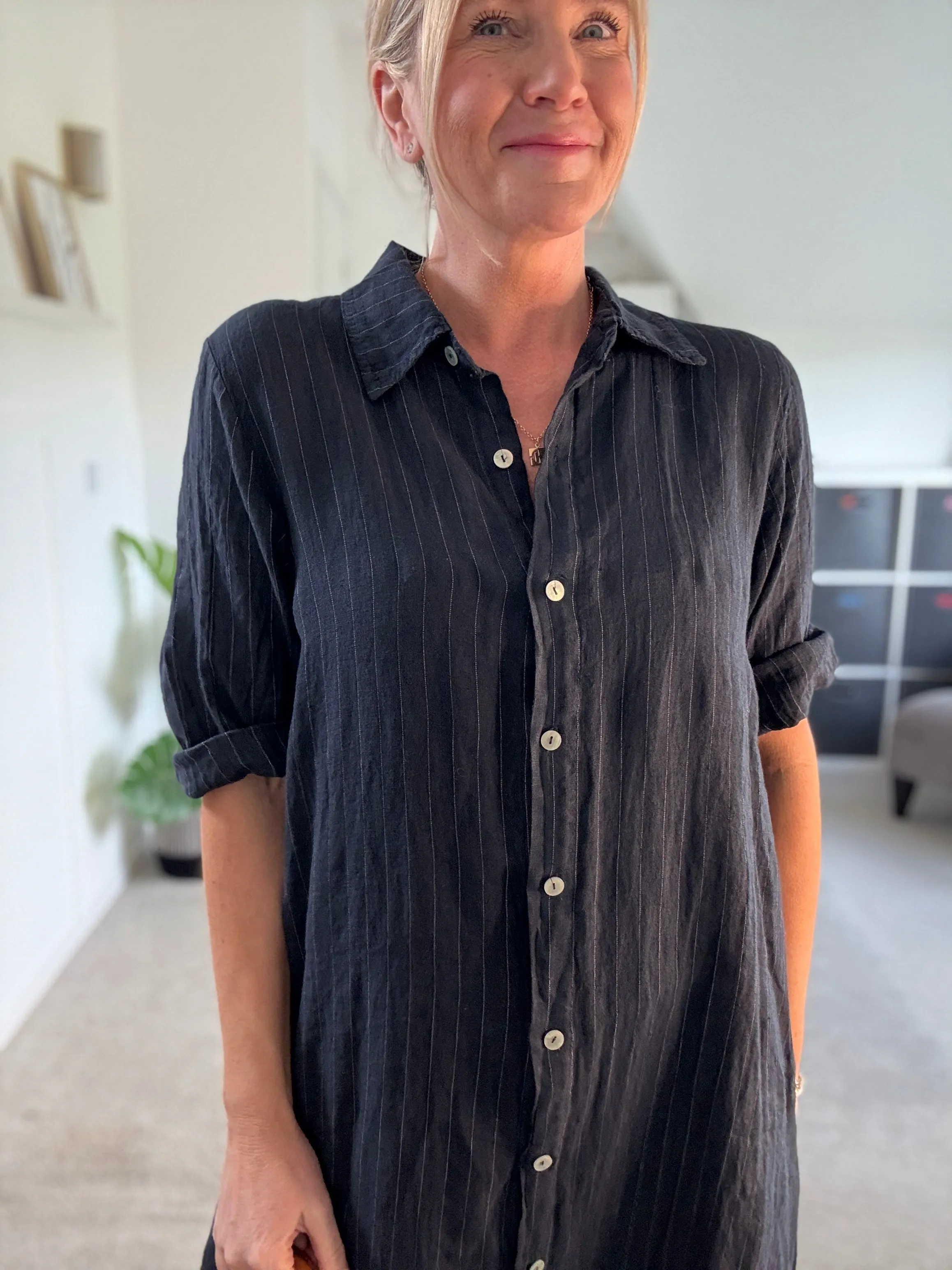 Mocha Linen Pocket Shirt Dress
