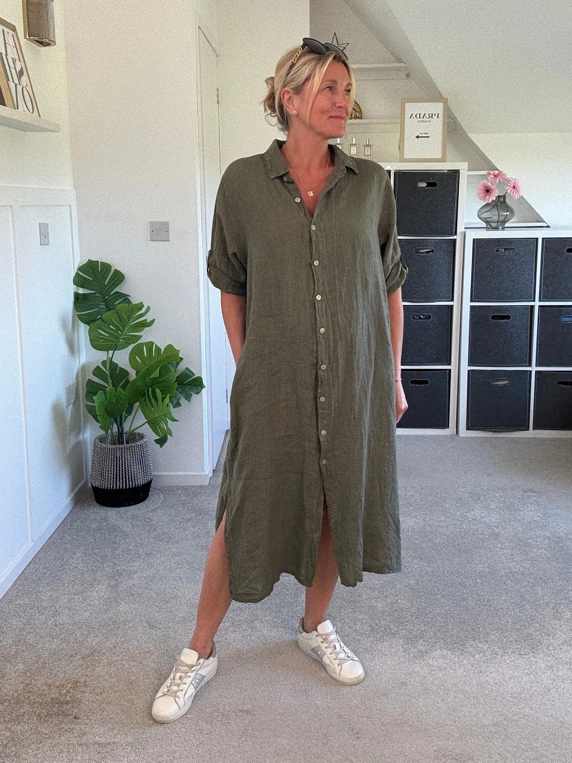 Mocha Linen Pocket Shirt Dress