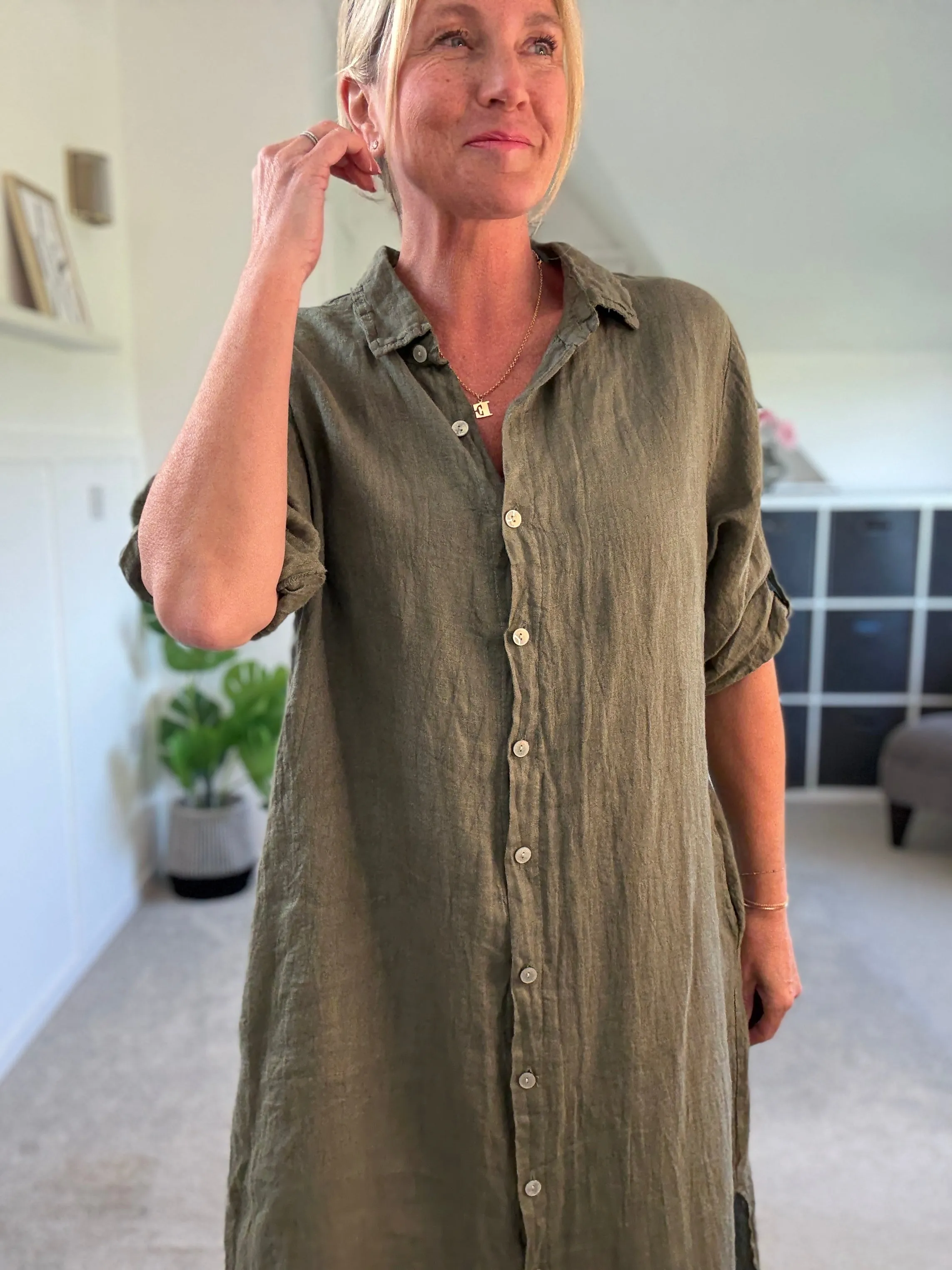 Mocha Linen Pocket Shirt Dress