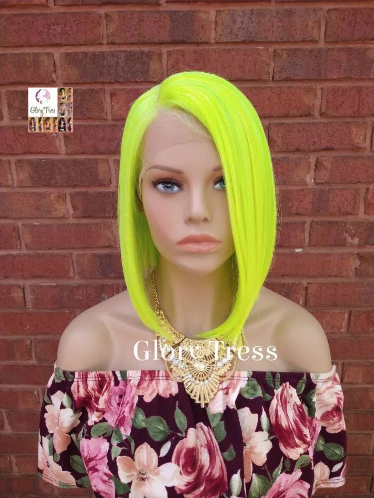Neon Green Bob Wig, Green Wig, Straight Bob Lace Front Wig, Glory Tress, Halloween Wig, Heat Safe // BEHOLD