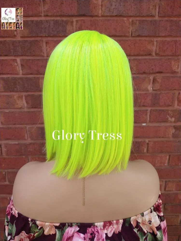 Neon Green Bob Wig, Green Wig, Straight Bob Lace Front Wig, Glory Tress, Halloween Wig, Heat Safe // BEHOLD