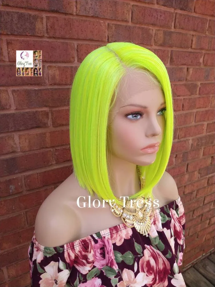 Neon Green Bob Wig, Green Wig, Straight Bob Lace Front Wig, Glory Tress, Halloween Wig, Heat Safe // BEHOLD
