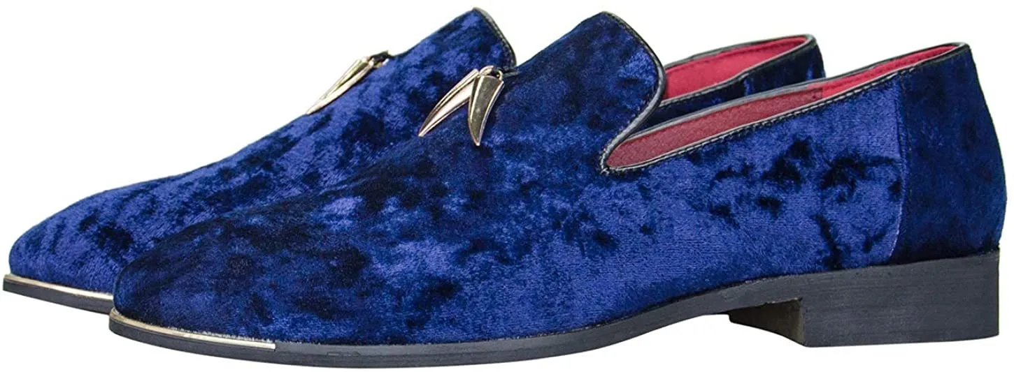NXY Mens Velvet Tassel Loafers Smoking Slipper Party Blue and Gold Dress Shoes Non-Slip Casual Driving Shoes