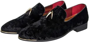 NXY Mens Velvet Tassel Loafers Smoking Slipper Party Blue and Gold Dress Shoes Non-Slip Casual Driving Shoes