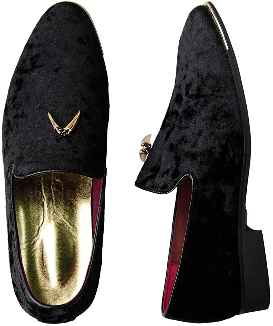 NXY Mens Velvet Tassel Loafers Smoking Slipper Party Blue and Gold Dress Shoes Non-Slip Casual Driving Shoes