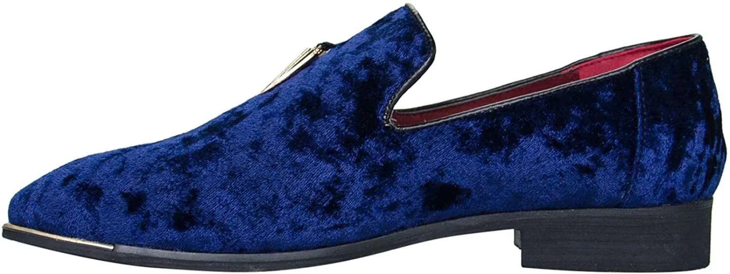NXY Mens Velvet Tassel Loafers Smoking Slipper Party Blue and Gold Dress Shoes Non-Slip Casual Driving Shoes