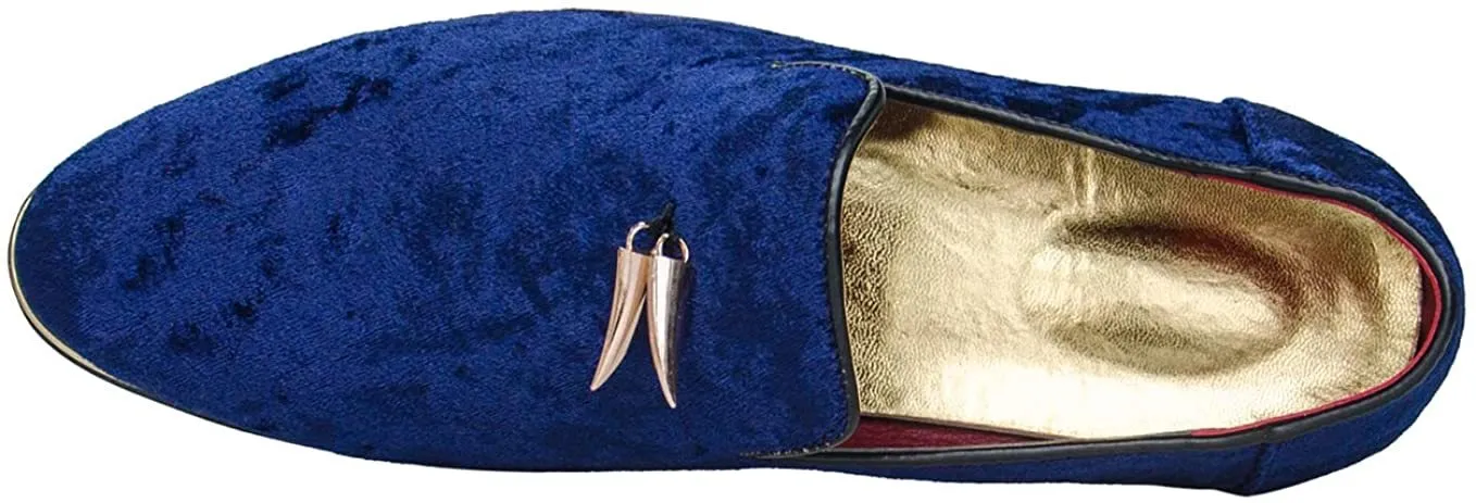 NXY Mens Velvet Tassel Loafers Smoking Slipper Party Blue and Gold Dress Shoes Non-Slip Casual Driving Shoes