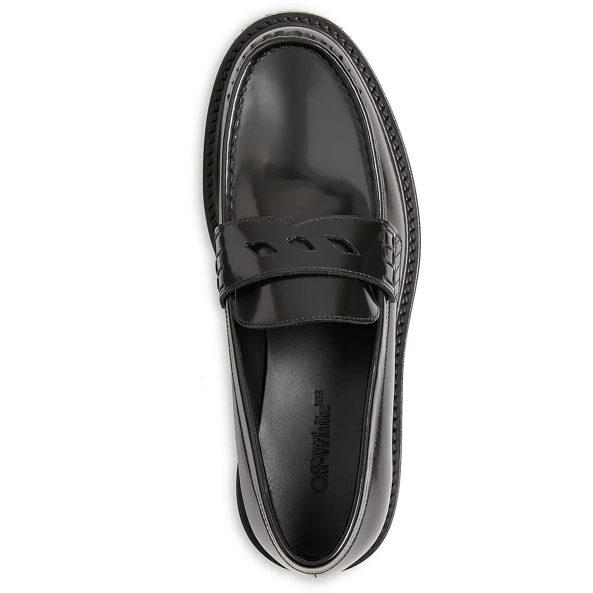 Off-White Womens Patent Leather Slip On Loafer Heels