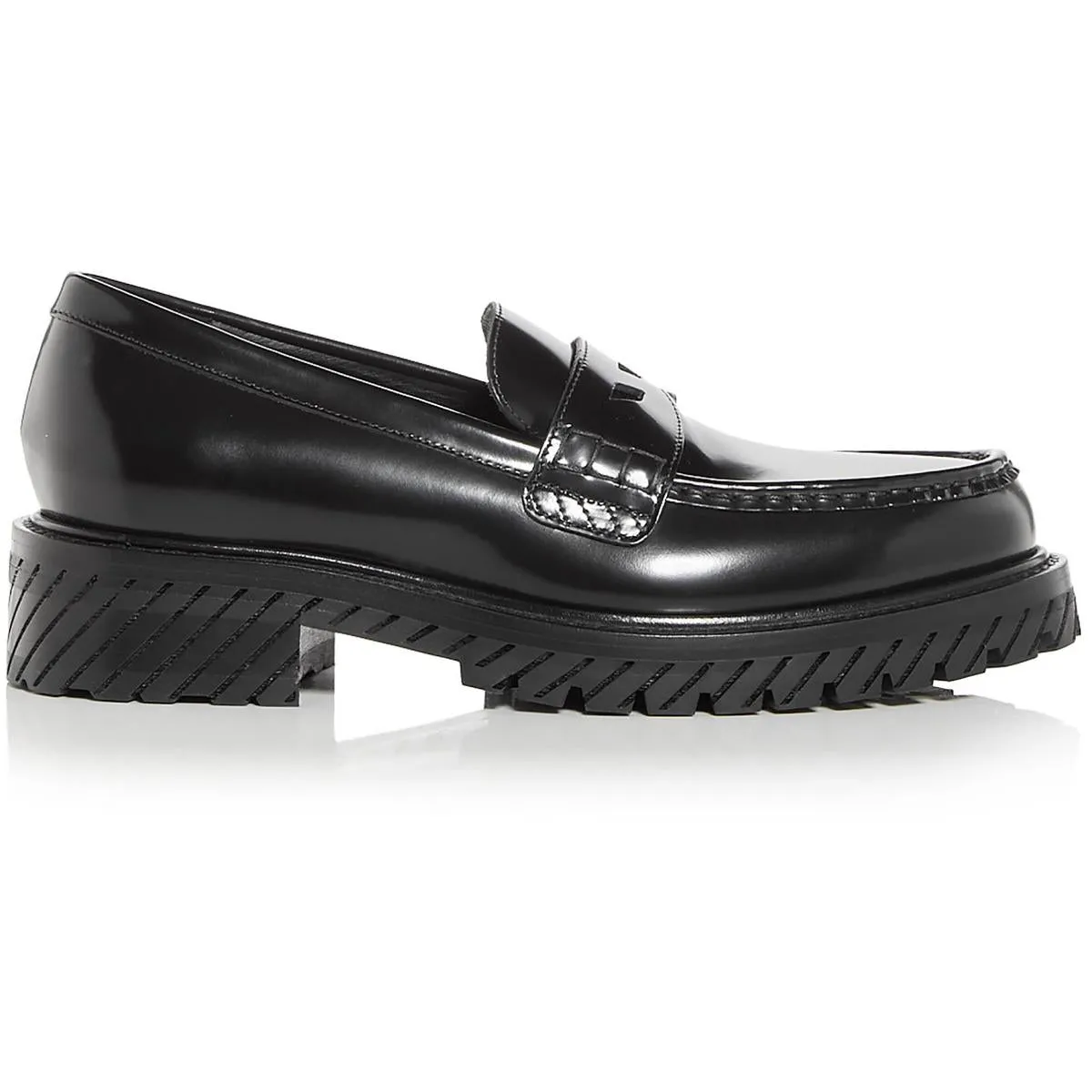 Off-White Womens Patent Leather Slip On Loafer Heels