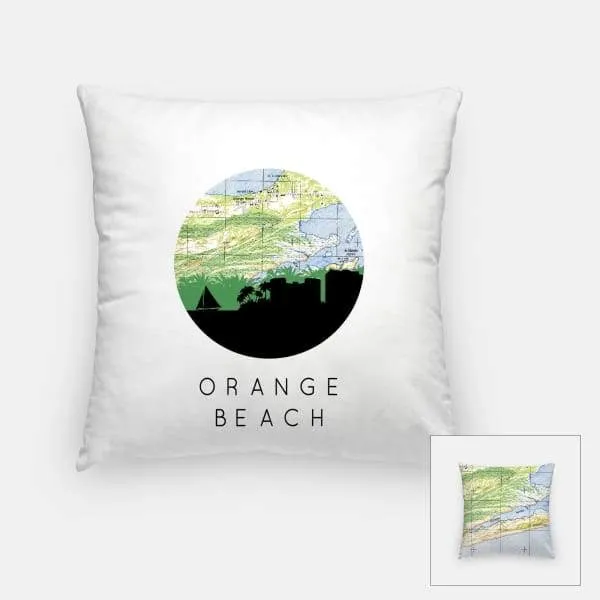 Orange Beach, Alabama city skyline with vintage Orange Beach map
