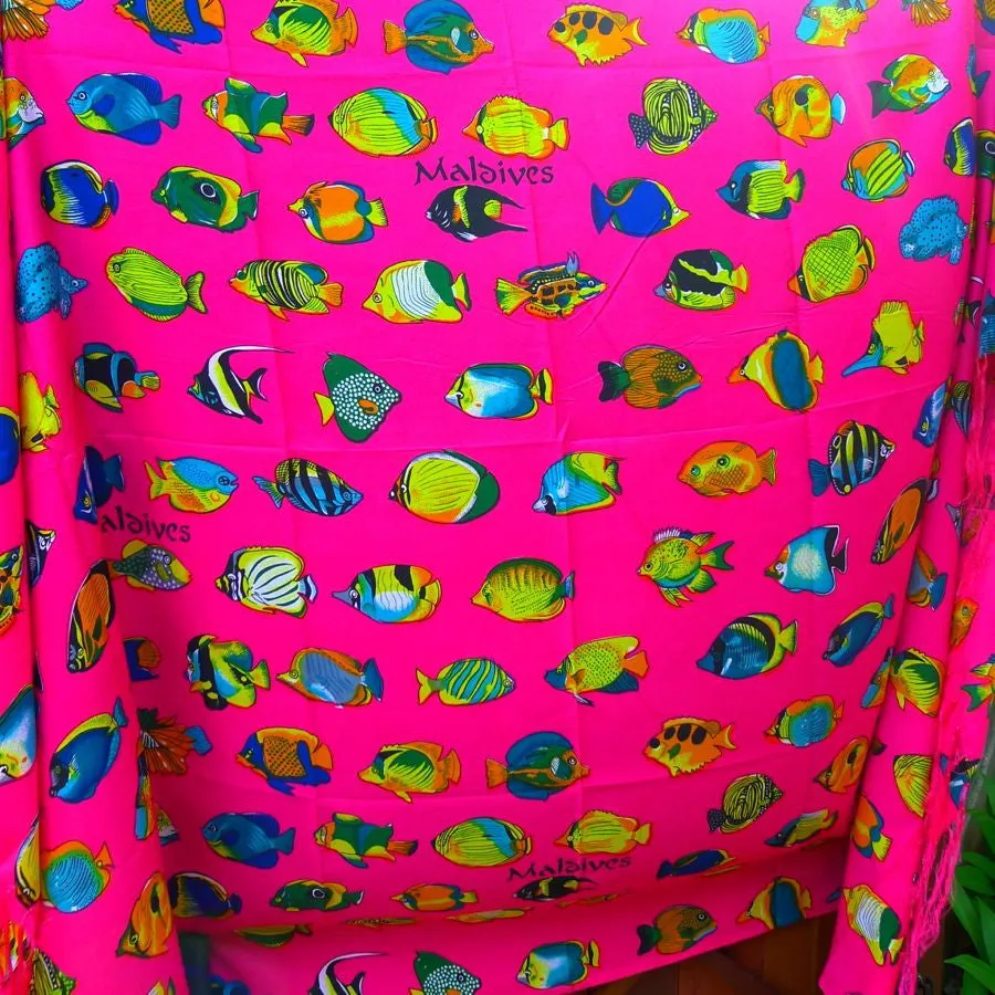 Pink Sarong with multicolor fish print from Maldive Islands