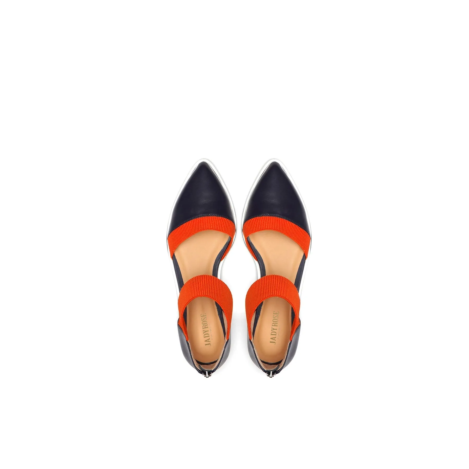 Pointed Leather Ankle-Strap Flat - Navy